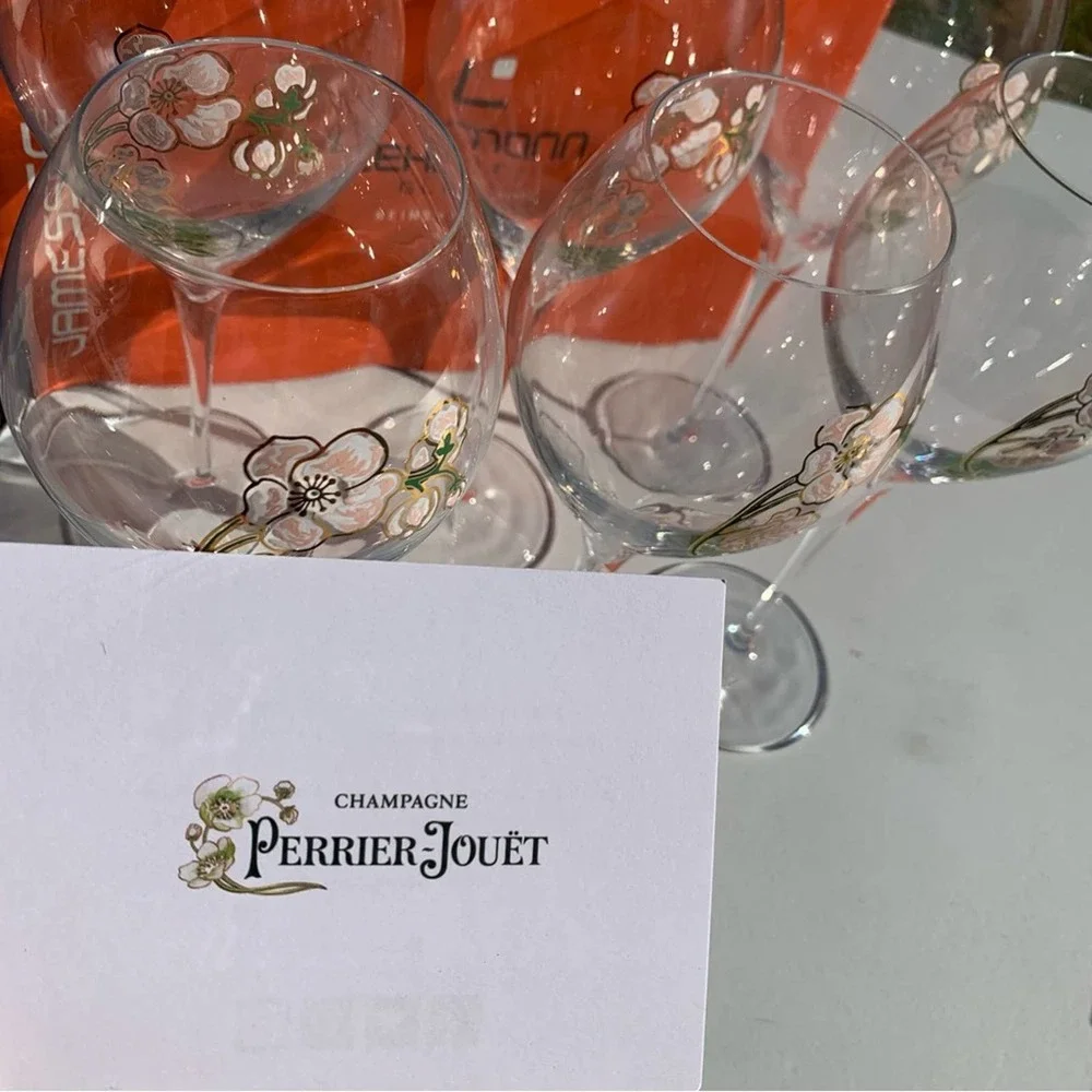 Perrier Jouet Verre Belle Epoque Hand Painted Animone Grand Champagne 6pc Set